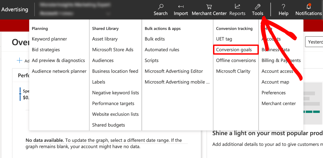 เครื่องมือโฆษณาของ Microsoft - เป้าหมายการแปลง