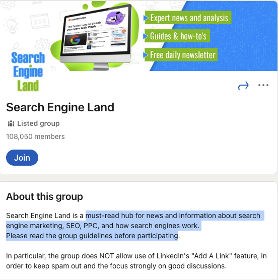 Search Engine Land, Contoh Grup LinkedIn