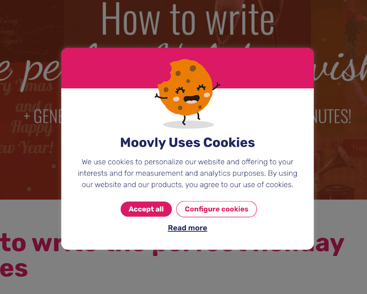 ejemplos de banner de consentimiento de cookies - moovly usa cookies