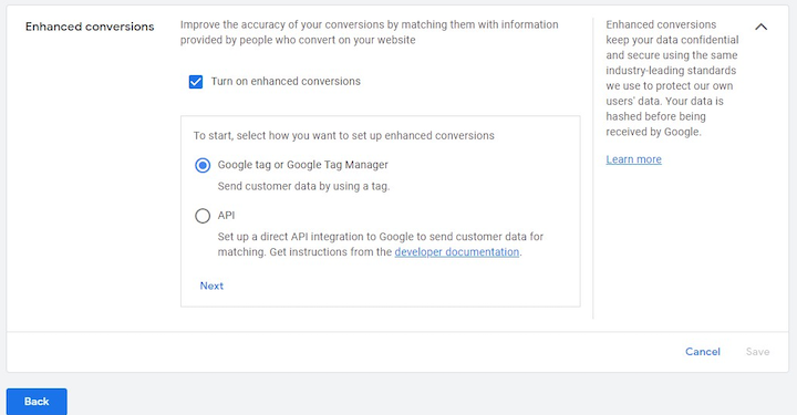 Configuración de conversiones mejoradas de Google Ads: configuración del administrador de etiquetas