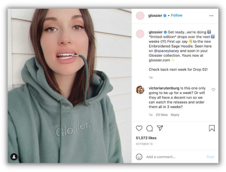 lanzamiento de nuevo producto de glossier en instagram