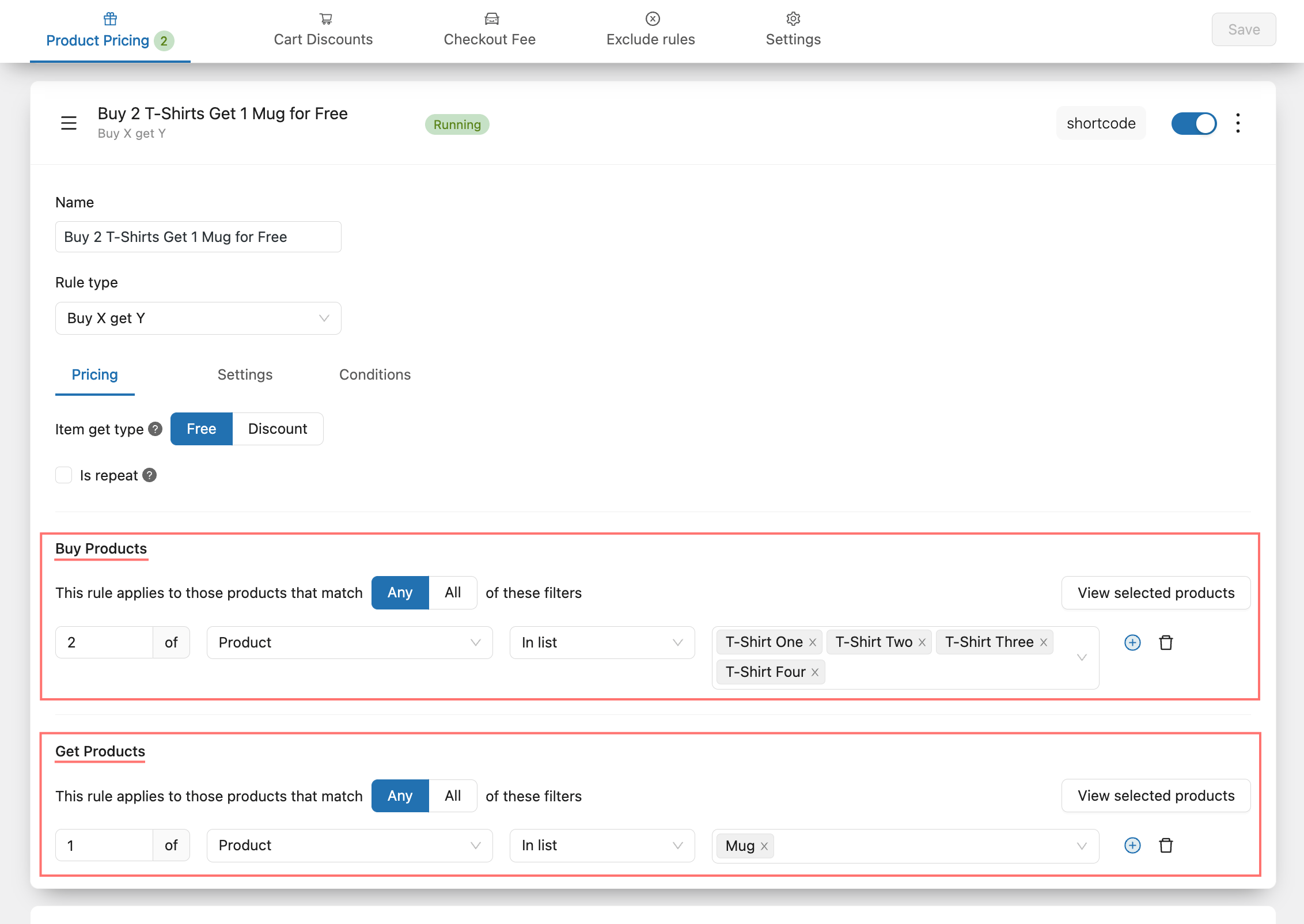 WooCommerce에서 Buy X Get Y 규칙 설정