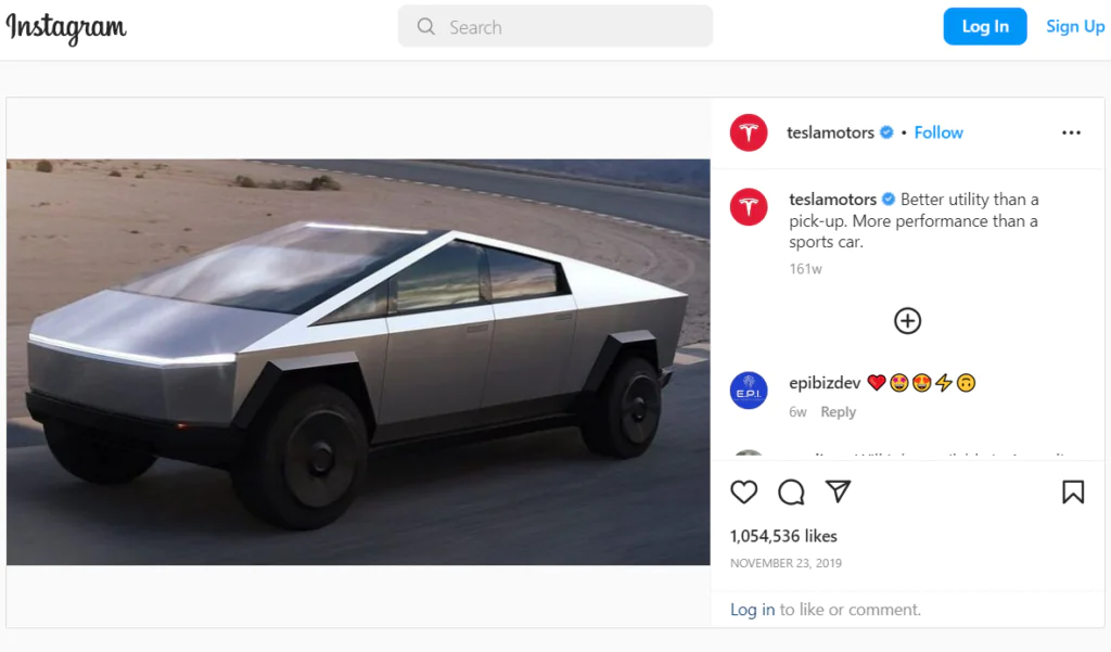 Stratégie de positionnement sur les réseaux sociaux par Tesla sur Instagram