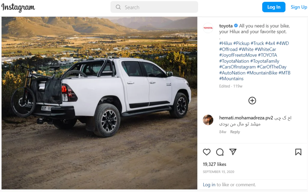 Stratégie de positionnement sur les réseaux sociaux de Toyota sur Instagram