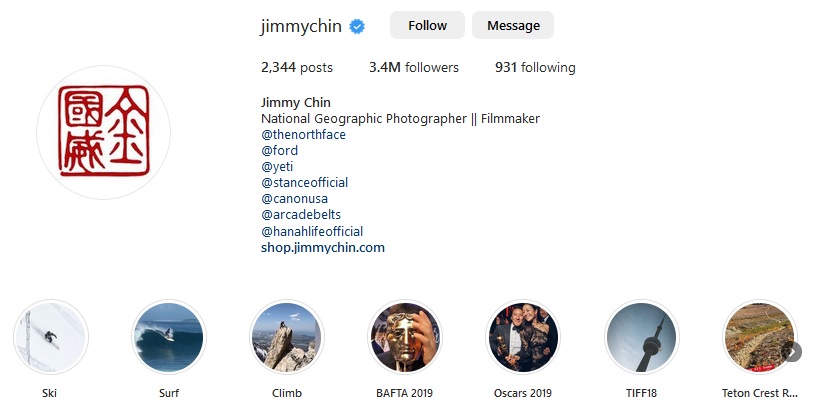 Jimmy Chin 的 Instagram 创作者