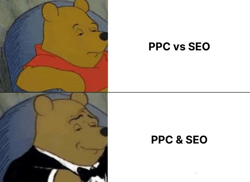 Winnie the Pooh meme of PPC vs SEO و PPC & SEO