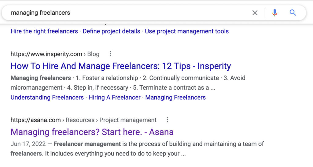 Pesquise no Google por "gerenciar freelancers"