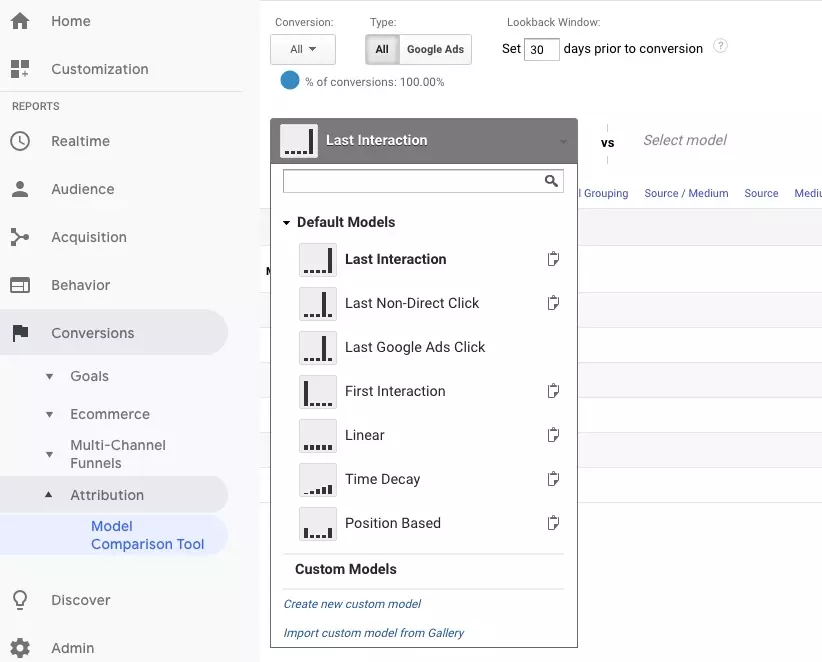 Captura de tela da modelagem de atributos do Google Analytics