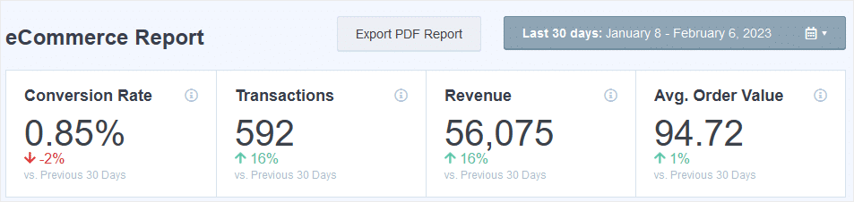 Przykład raportu eCommerce MonsterInsights