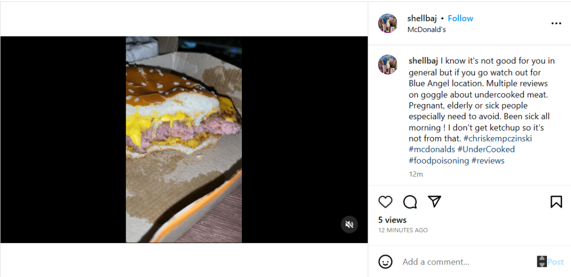 Instagram でのマクドナルドのネガティブな言及が Brand24 によって検出されました