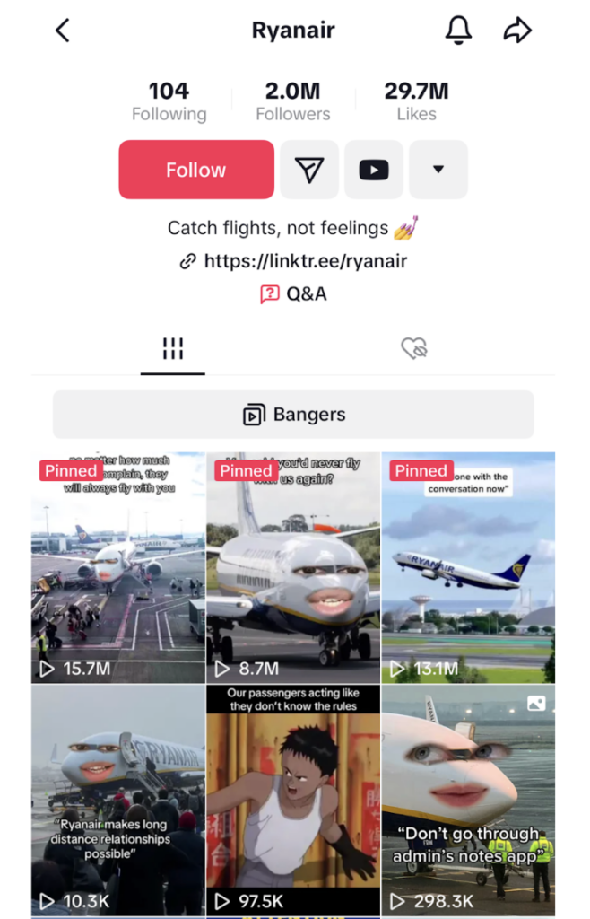 Tangkapan layar akun TikTok Ryanair