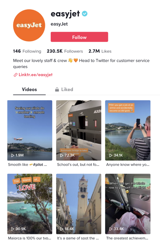 Tangkapan layar akun TikTok easyJet