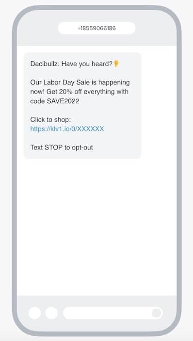 Decibullz'dan SMS metin pazarlama örneği