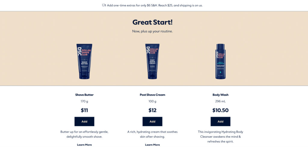 Screenshot des Cross-Sellings von Dollar Shave Club an der Kasse