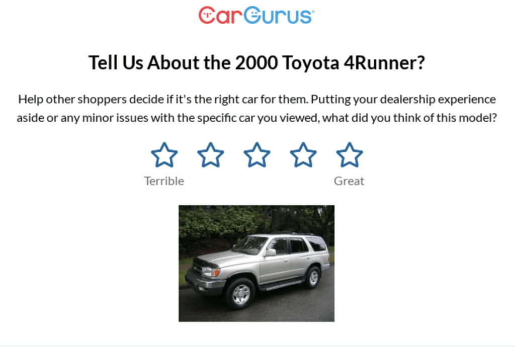 Screenshot der E-Mail mit Bewertungsanfragen von CarGurus