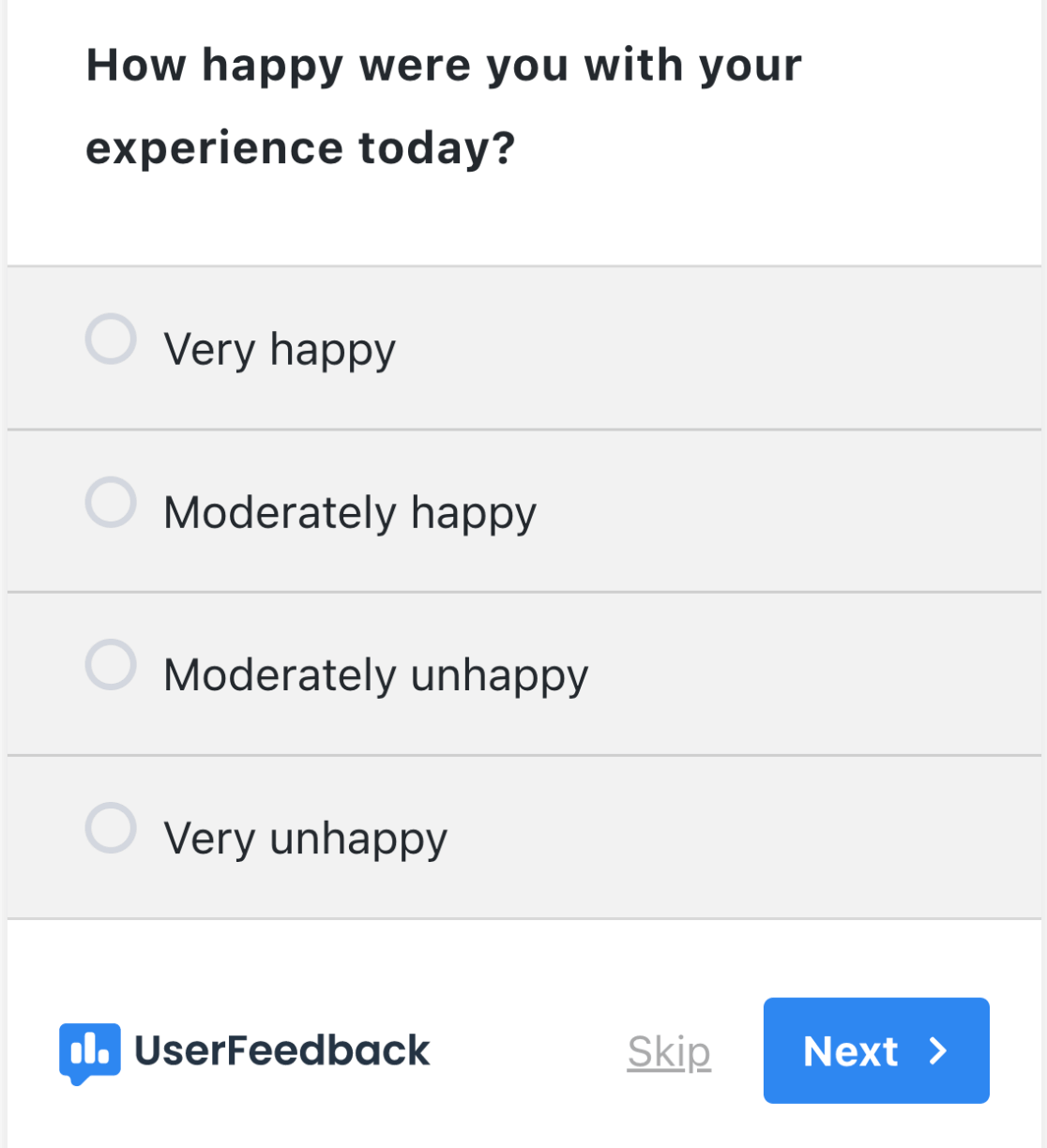 Plantilla de encuesta de satisfacción del cliente UserFeedback - escala binaria likert