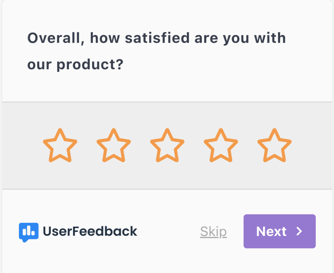 Plantilla de encuesta de satisfacción del cliente UserFeedback - calificación de estrellas