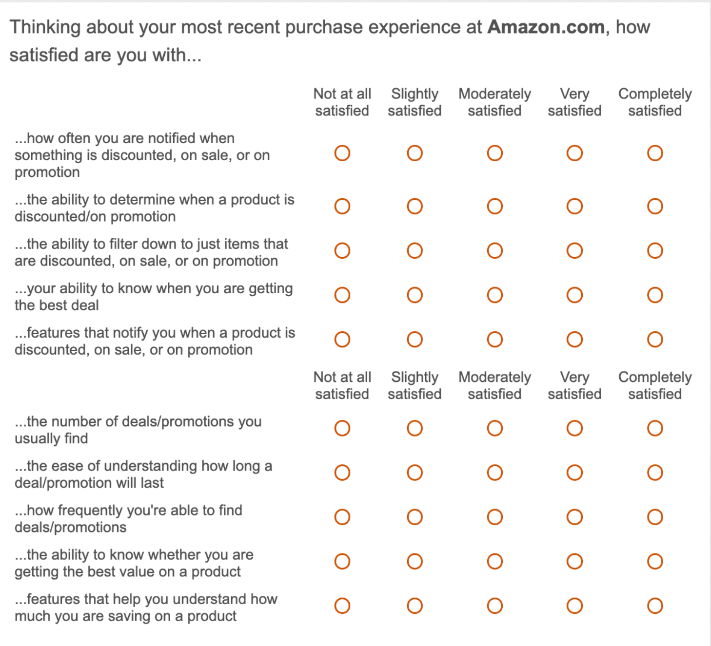 ejemplos de encuestas de satisfacción del cliente - Amazon