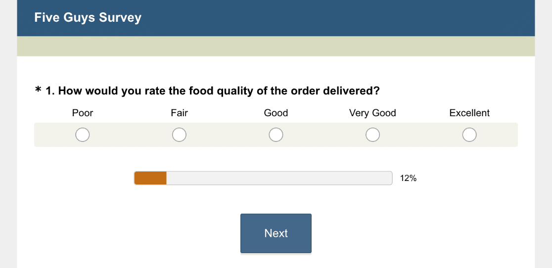 ejemplo de encuesta de satisfacción del cliente - Five Guys