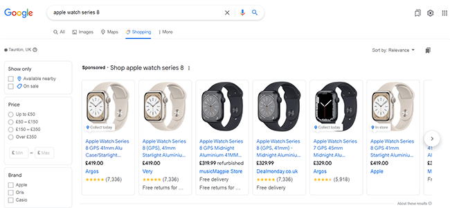 Page d'accueil Google Shopping