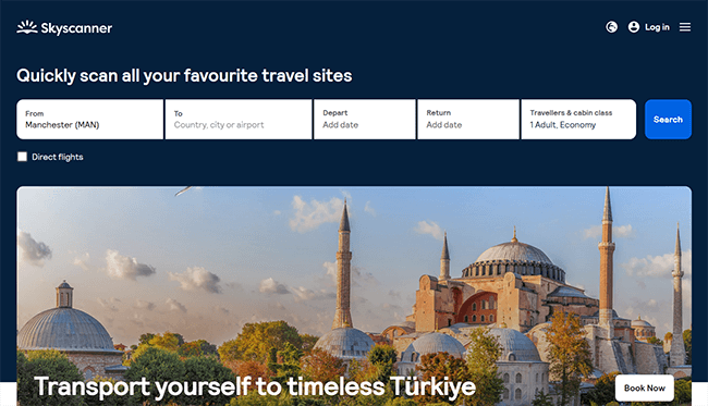 Page d'accueil Skyscanner