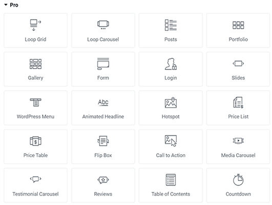 widgets elementor pro