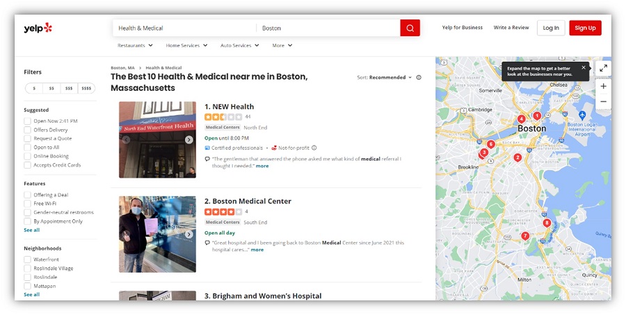 醫生評論網站 - Yelp 主頁