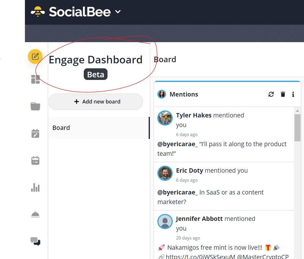 Socialbee Engage 儀表板測試版