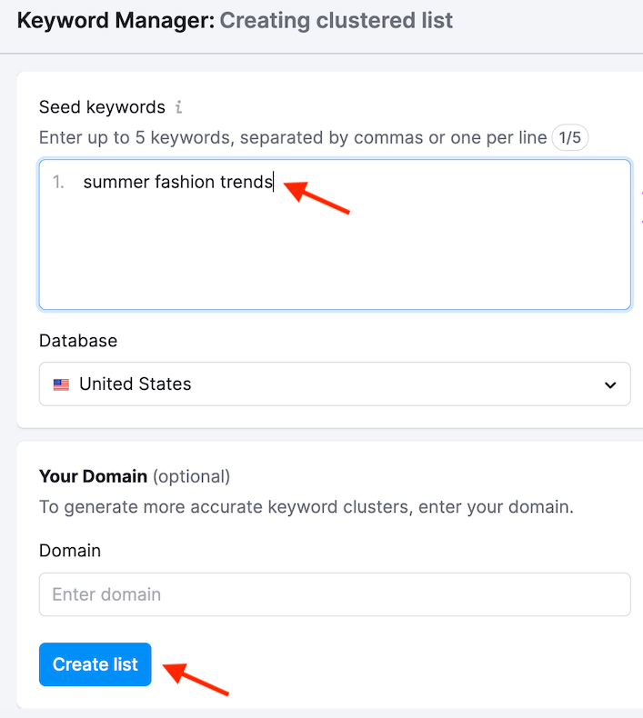 Keyword Manager - Keyword Clusters