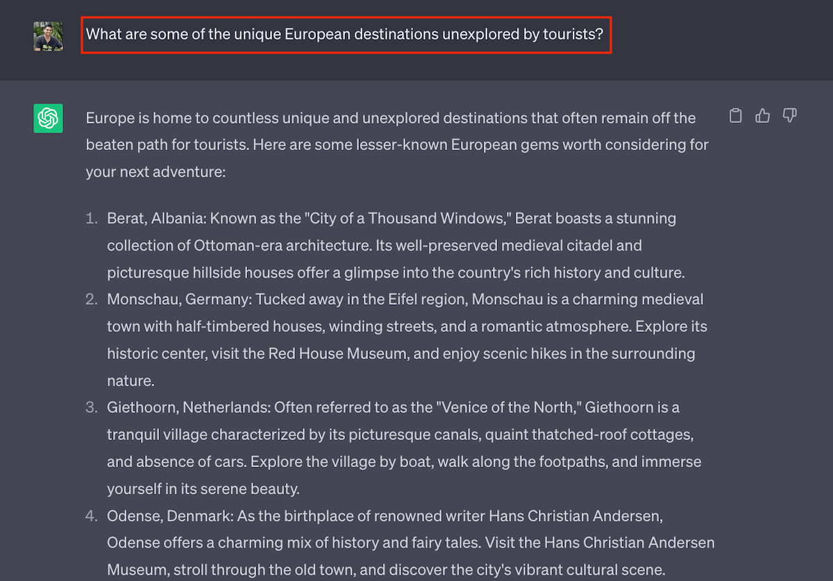 ChatGPT - Travel Prompt