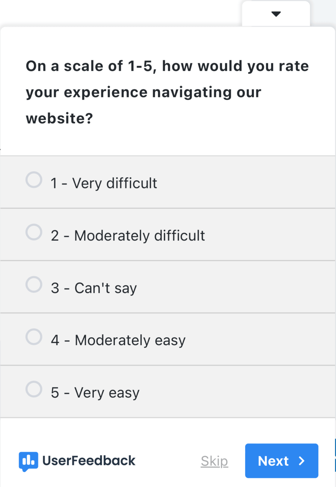 Przykład ankiety UserFeedback Customer Effort Score