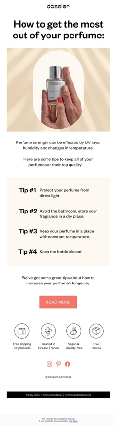 Dossier E-mail expliquant comment tirer le meilleur parti de votre parfum