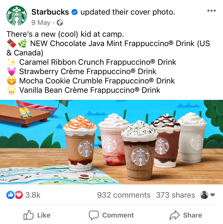 Starbucks Facebook Neues Produktbild von 5 Frappuccinos