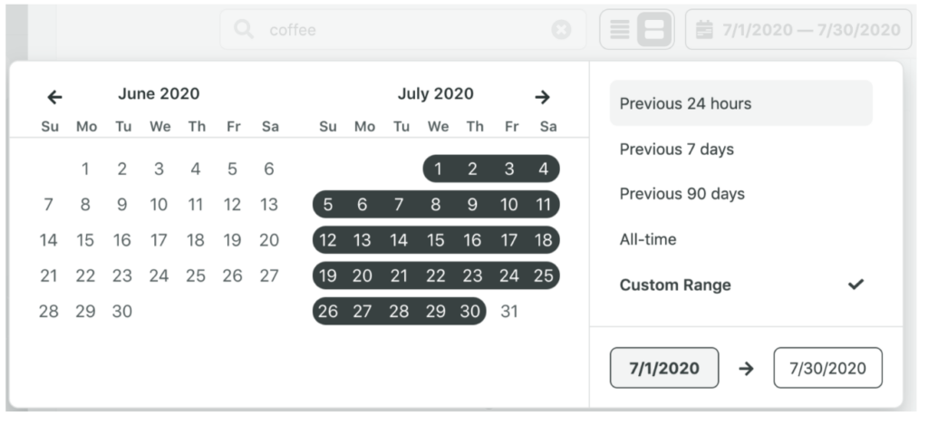 Vous pouvez également sélectionner des avis en fonction d'une plage de dates.