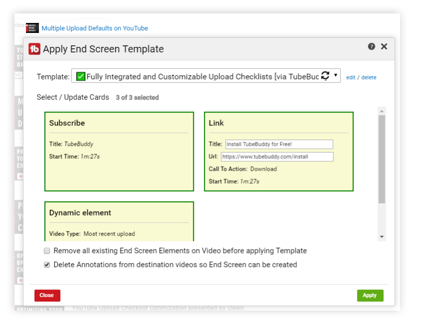 TubeBuddy Review- The End screen Tamplate