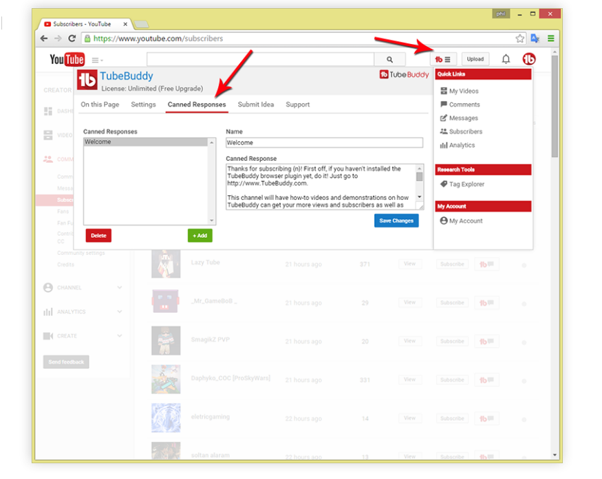 TubeBuddy Review- Canned Responses