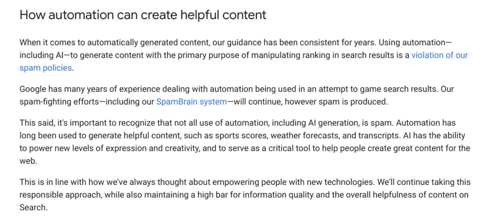 Google&#039;s position on AI content generation