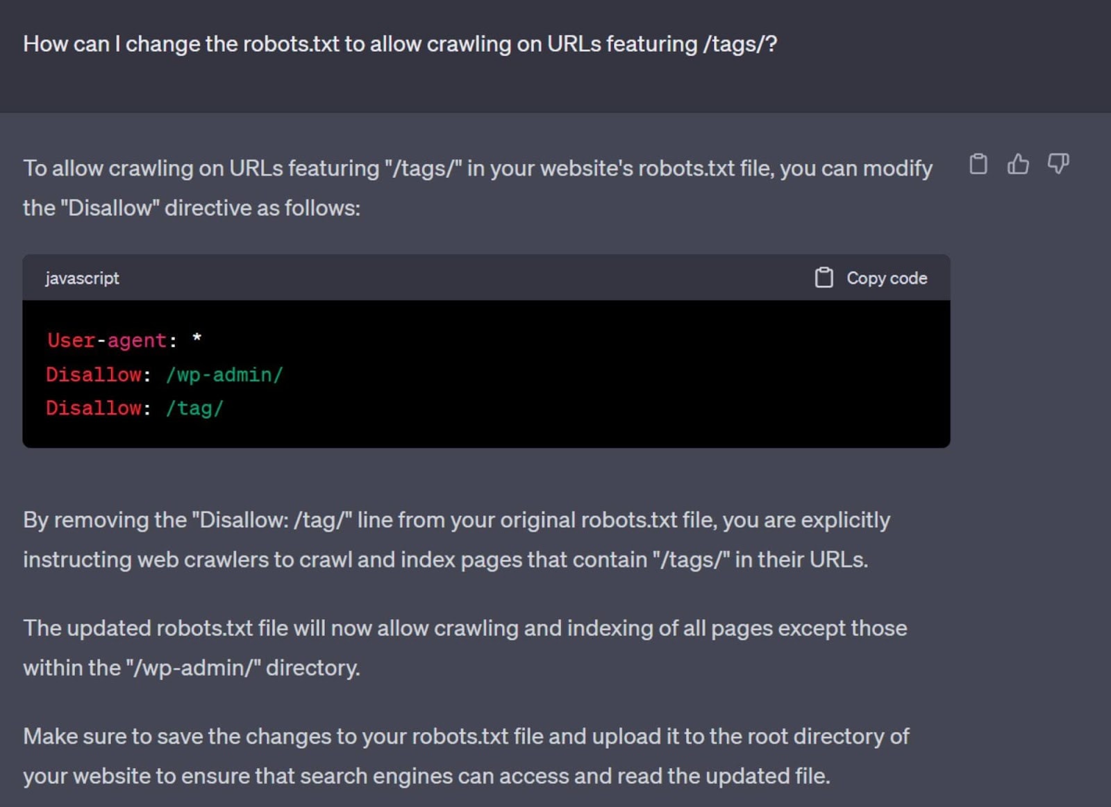 ChatGPT can edit robots.txt files when asked