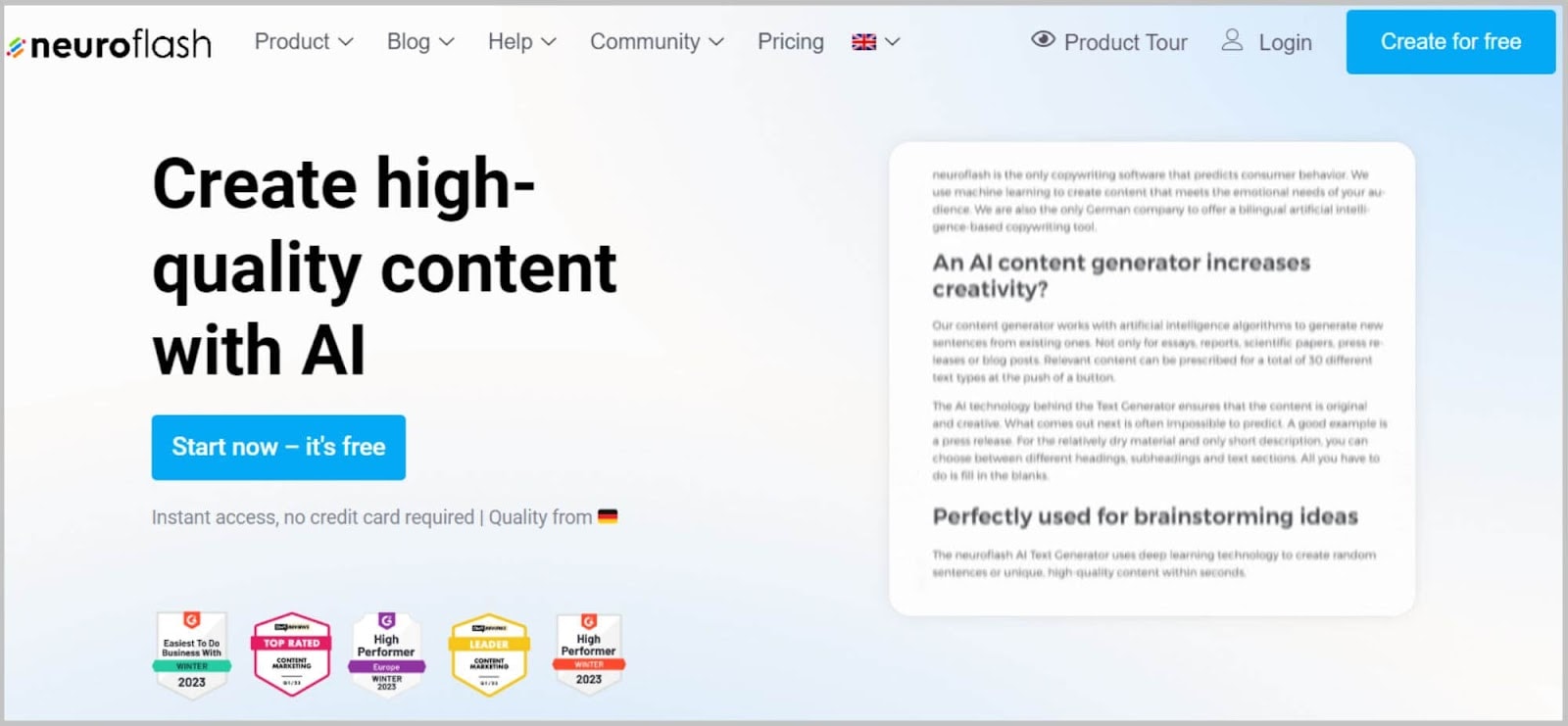 NeuroFlash AI content generating tool