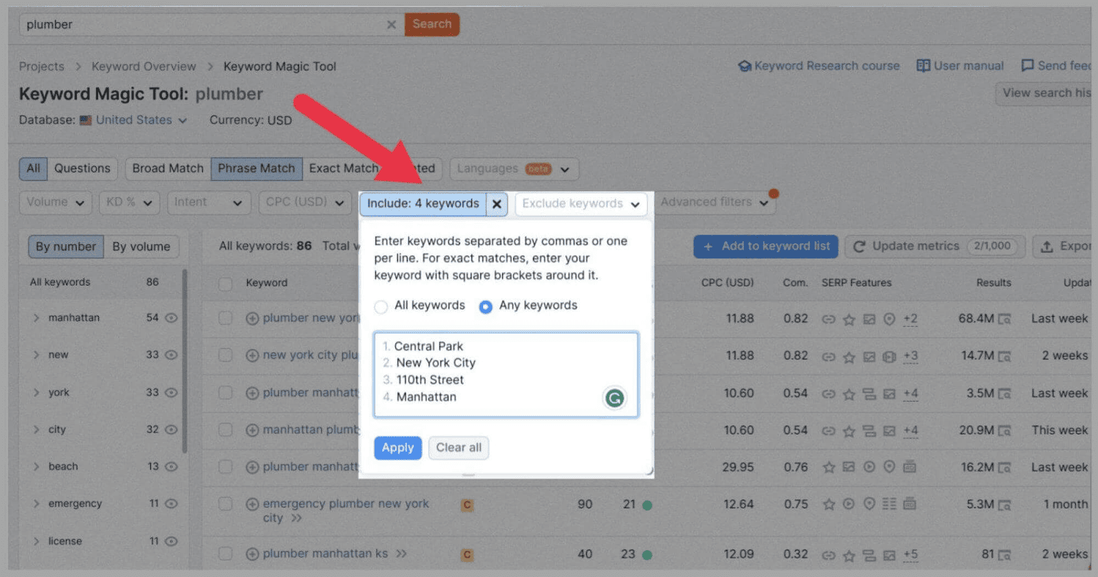 Use Semrush Keyword Magic Tool for local SEO relevance