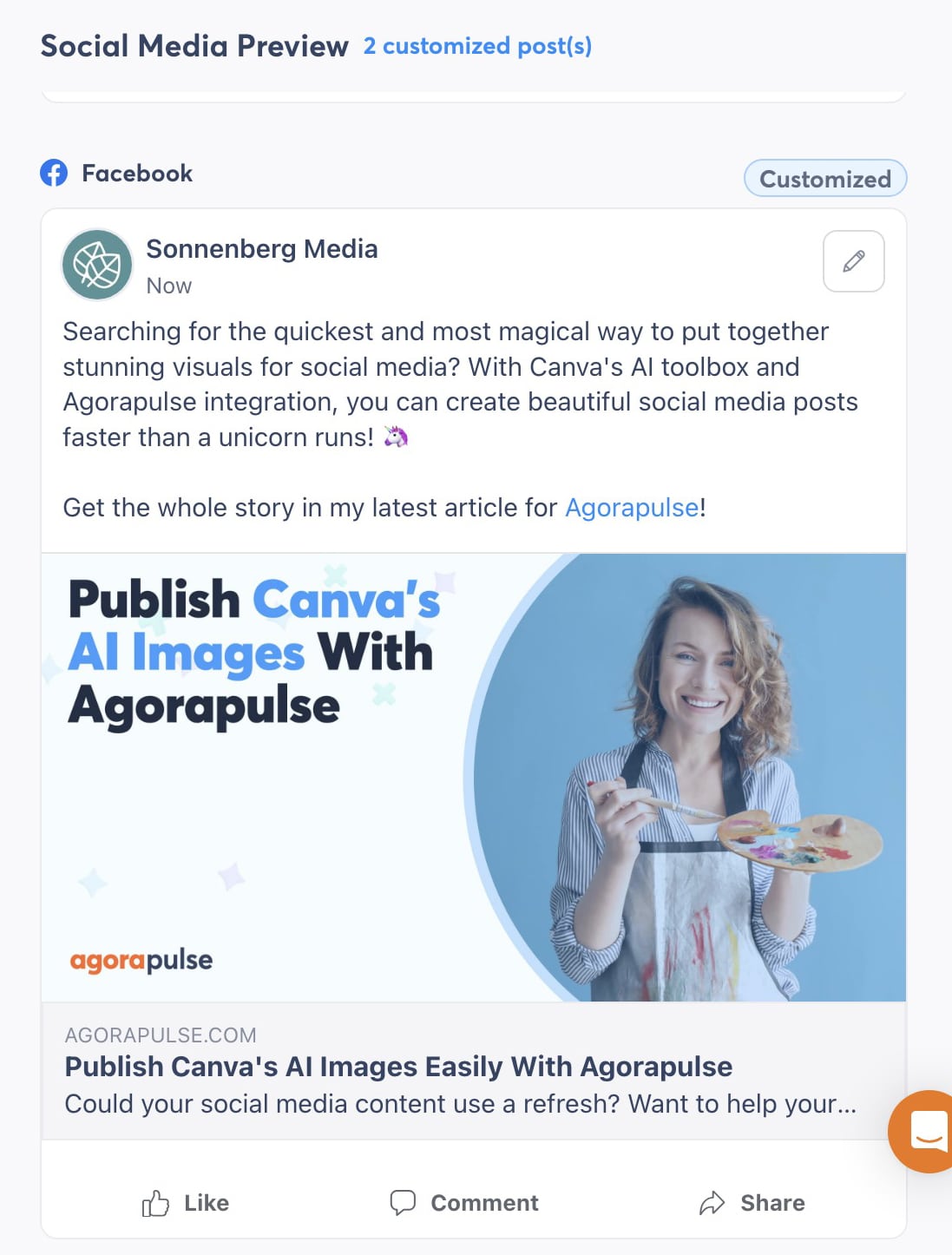 Outils de productivité IA - Agorapulse AI Writing Assistant - légendes personnalisées