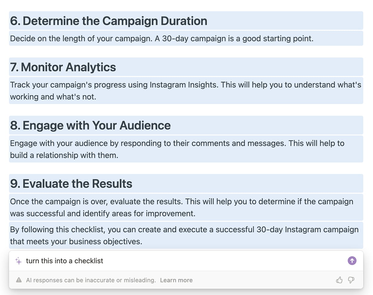 Outils de productivité IA - Notion - se transformer en liste de contrôle