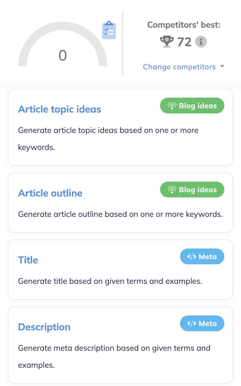 Outils de productivité IA - NeuronWriter - Invites d'écriture IA