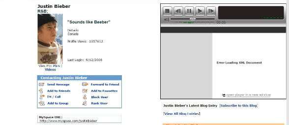 Justin Bieber MySpace-Profil