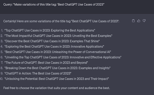 タイトルタグのバリエーションクエリ - ChatGPT