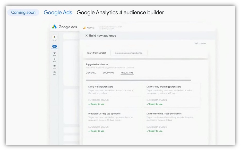 google marketing live - ภาพหน้าจอเครื่องมือสร้างผู้ชม ga 4