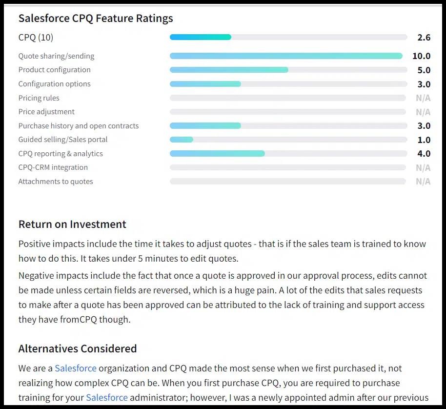 Salesforce CPQ 功能評級