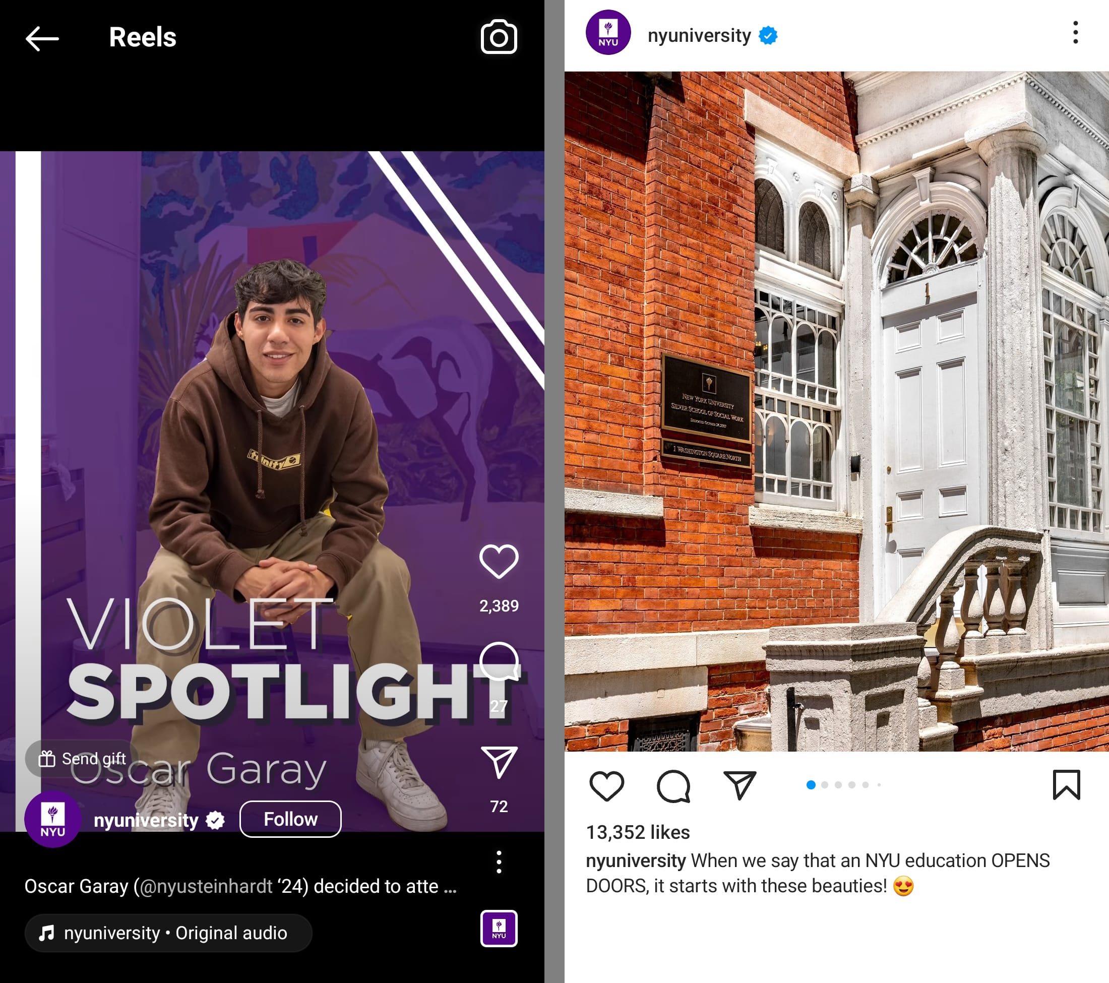 Пример типов аккаунтов в Instagram - nyuniversity