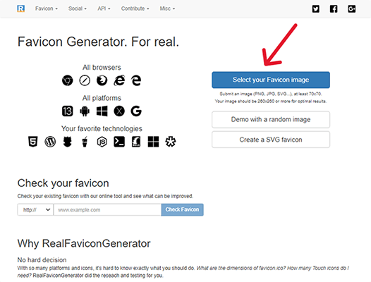 realfavicongenerator выбрать изображение