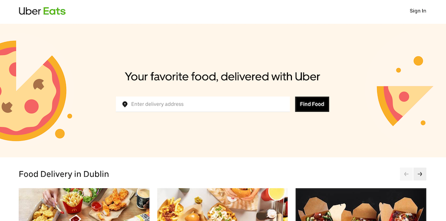 Strona główna Uber Eats.